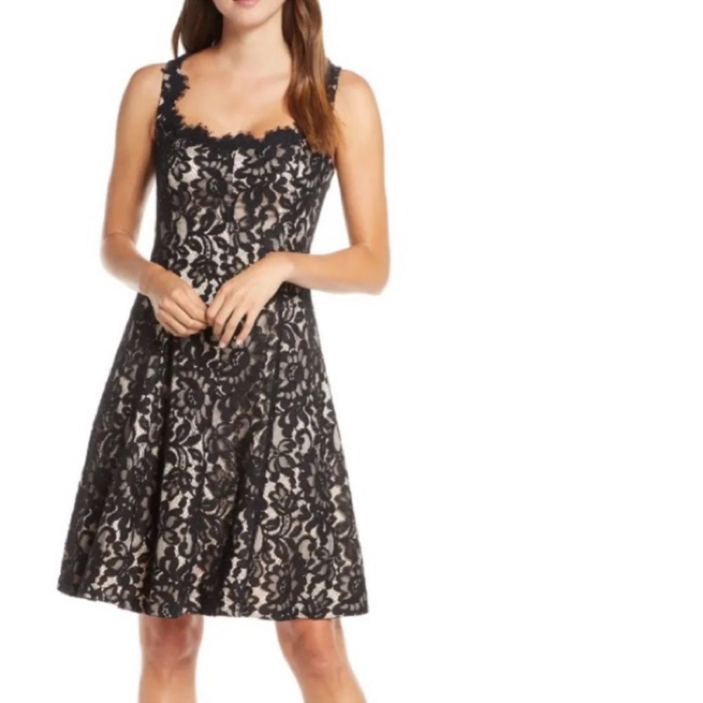 Eliza J Black/Nude Lace Fit and Flare Dress.  Sz 14.  Worn once!